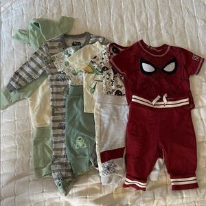 10 piece 3-9mo. Baby Boy Baby Yoda & Spider-Man Clothes (035)